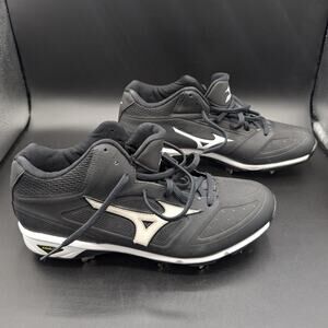 Mizuno Baseball Cleats Mens 9 Black White Dominant IC Mid Metal Athletic Shoes